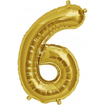 Small Gold Number 6 16in. Foil Balloon Pk 1 (Air Inflation Only / Stick & Cup Not Included)
