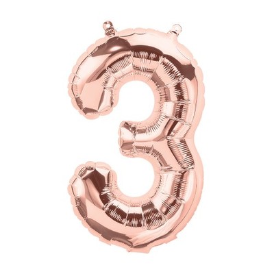 Small Rose Gold Number 3 Foil Balloon Pk 1 (Air Inflation Only)
