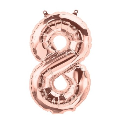 Small Rose Gold Number 8 Foil Balloon Pk 1 (Air Inflation Only)