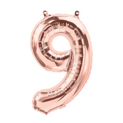 Small Rose Gold Number 9 Foil Balloon Pk 1 (Air Inflation Only)