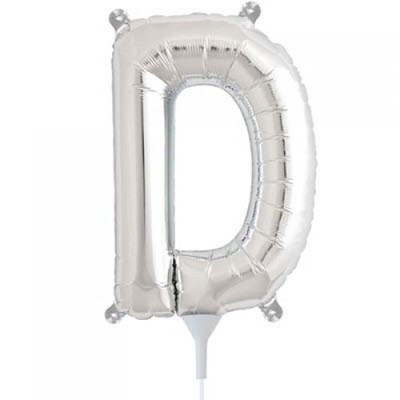 Small Silver Letter D 16in. Foil Balloon Pk 1 (Air Inflation Only / Stick & Cup Not Included)
