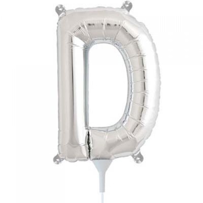 Small Silver Letter D 16in. Foil Balloon Pk 1 (Air Inflation Only / Stick & Cup Not Included)