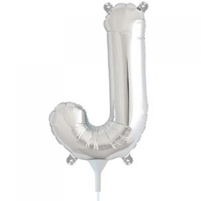 Small Silver Letter J 16in. Foil Balloon Pk 1 (Air Inflation Only / Stick & Cup Not Included)