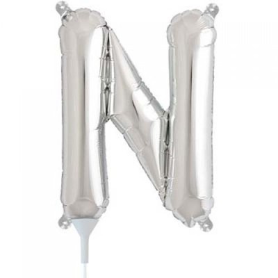 Small Silver Letter N 16in. Foil Balloon Pk 1 (Air Inflation Only / Stick & Cup Not Included)