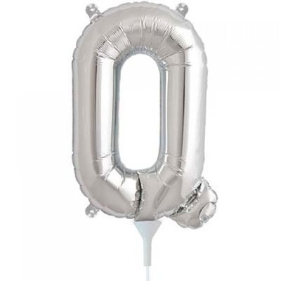 Small Silver Letter Q 16in. Foil Balloon Pk 1 (Air Inflation Only / Stick & Cup Not Included)