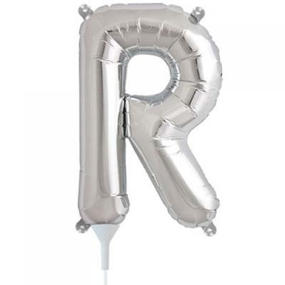 Small Silver Letter R 16in. Foil Balloon Pk 1 (Air Inflation Only / Stick & Cup Not Included)