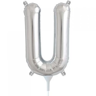 Small Silver Letter U 16in. Foil Balloon Pk 1 (Air Inflation Only / Stick & Cup Not Included)