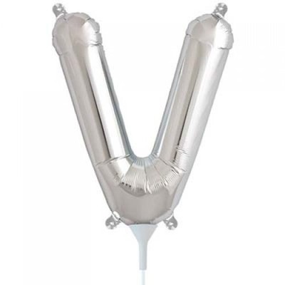 Small Silver Letter V 16in. Foil Balloon Pk 1 (Air Inflation Only / Stick & Cup Not Included)