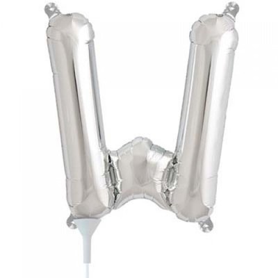 Small Silver Letter W 16in. Foil Balloon Pk 1 (Air Inflation Only / Stick & Cup Not Included)