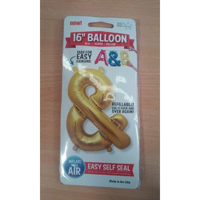 Small Gold Letter & / Ampersand 16in. Foil Balloon Pk 1 (Air Inflation Only / Stick & Cup Not Included)