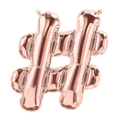 Small Rose Gold # Hashtag Shape Foil Balloon Pk 1 (Air Inflation Only)