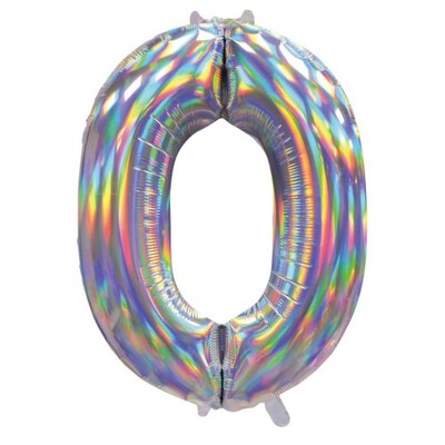Iridescent Silver Number 0 Foil Supershape Balloon (34in-86cm)