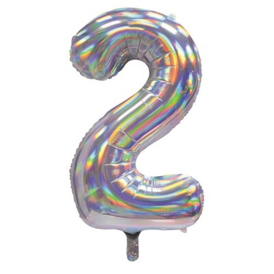Iridescent Silver Number 2 Foil Supershape Balloon (34in-86cm)