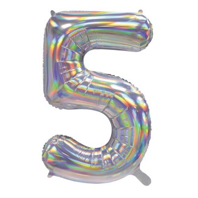 Iridescent Silver Number 5 Foil Supershape Balloon (34in-86cm)