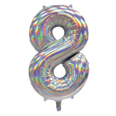 Iridescent Silver Number 8 Foil Supershape Balloon (34in-86cm)
