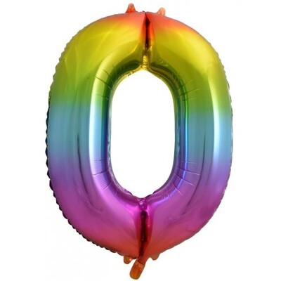 Rainbow Splash Number #0 Supershape 34in. (86cm) Foil Balloon Pk 1