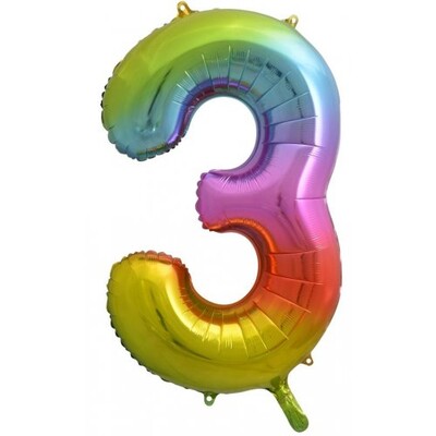 Rainbow Splash Number #3 Supershape 34in. (86cm) Foil Balloon Pk 1
