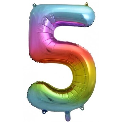 Rainbow Splash Number #5 Supershape 34in. (86cm) Foil Balloon Pk 1