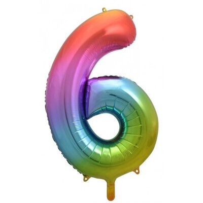 Rainbow Splash Number #6 Supershape 34in. (86cm) Foil Balloon Pk 1