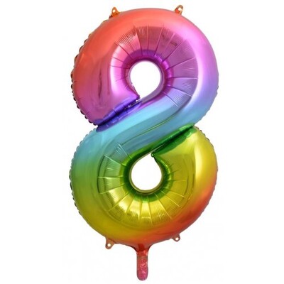Rainbow Splash Number #8 Supershape 34in. (86cm) Foil Balloon Pk 1