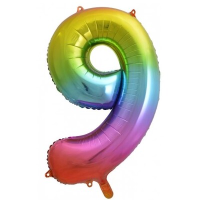 Rainbow Splash Number #9 Supershape 34in. (86cm) Foil Balloon Pk 1