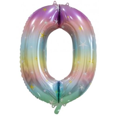Pastel Rainbow Number 0 Foil Supershape Balloon (34in,/85cm) Pk 1