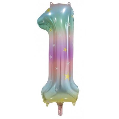 Pastel Rainbow Number 1 Foil Supershape Balloon (34in,/85cm) Pk 1