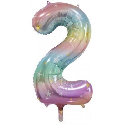Pastel Rainbow Number 2 Foil Supershape Balloon (34in,/85cm) Pk 1