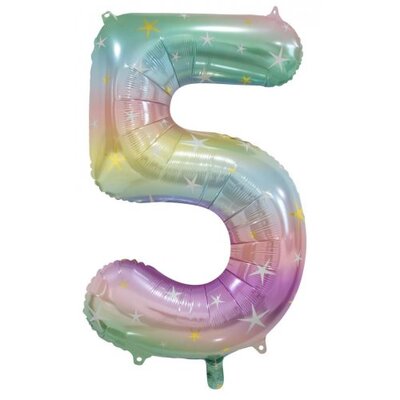 Pastel Rainbow Number 5 Foil Supershape Balloon (34in,/85cm) Pk 1