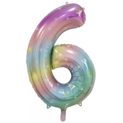 Pastel Rainbow Number 6 Foil Supershape Balloon (34in,/85cm) Pk 1
