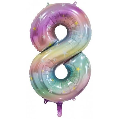 Pastel Rainbow Number 8 Foil Supershape Balloon (34in,/85cm) Pk 1