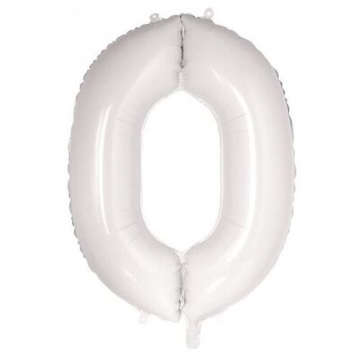 White Number 0 Foil Supershape Balloon (34in-86cm)