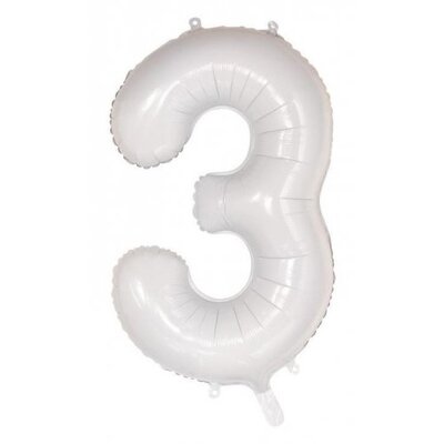 White Number 3 Foil Supershape Balloon (34in-86cm)