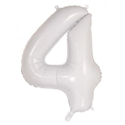 White Number 4 Foil Supershape Balloon (34in-86cm)