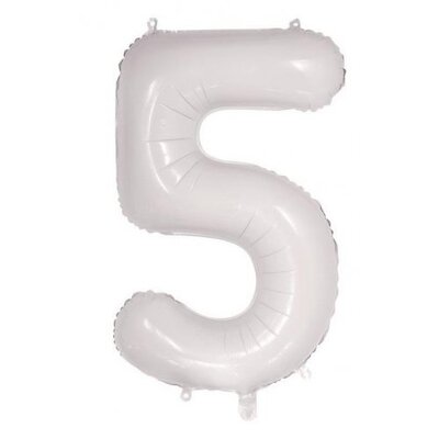 White Number 5 Foil Supershape Balloon (34in-86cm)