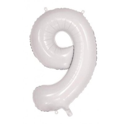 White Number 9 Foil Supershape Balloon (34in-86cm)