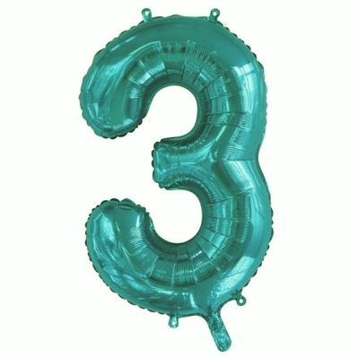 Teal Number 3 Foil Supershape Balloon (34in,/85cm) Pk 1
