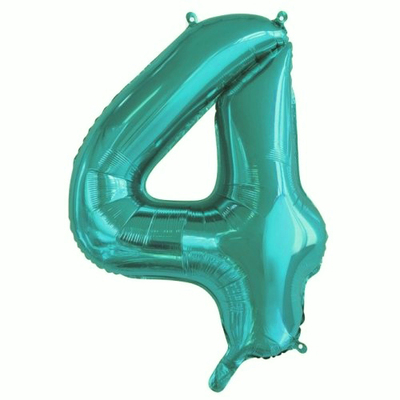 Teal Number 4 Foil Supershape Balloon (34in,/85cm) Pk 1