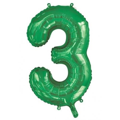 Green Number 3 Foil Supershape Balloon (34in-86cm)