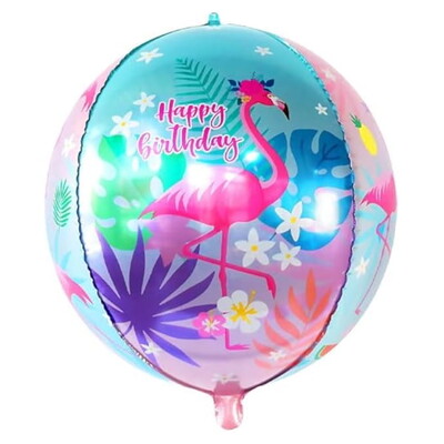 Happy Birthday Flamingo Sphere Foil Balloon 36cm