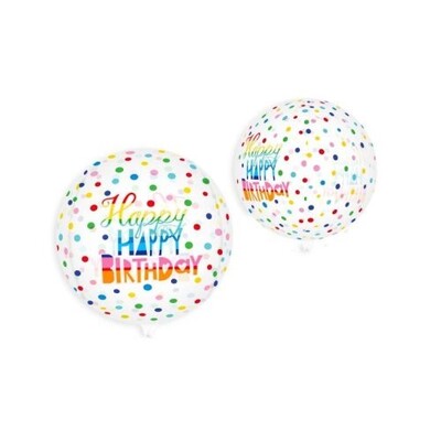 Happy Birthday Dots See Through Sphere Balloon 36cm