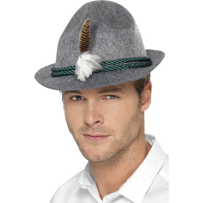 Oktoberfest Grey German Trenker Hat with Feather Pk 1