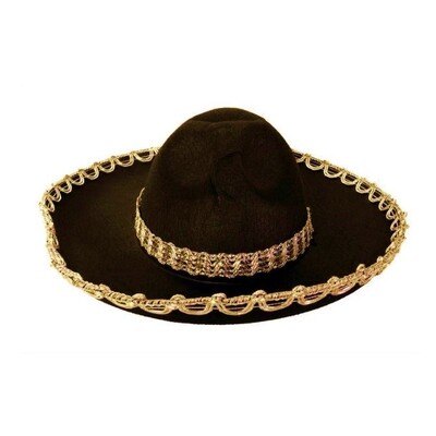 Black Mexican Sombrero Hat with Gold Trim