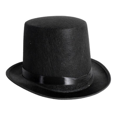 Black Felt Top Hat with Black Ribbon