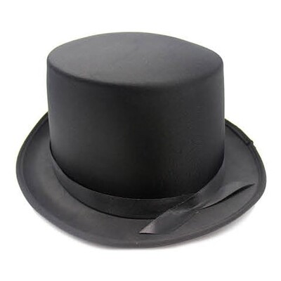 Black Satin Top Hat with Black Ribbon