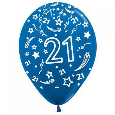 21 Royal Blue AOP Metallic Latex Balloons Pk 10