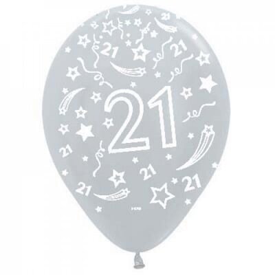 Pearl Silver All Over 21 Latex Balloons 30cm Pk 10