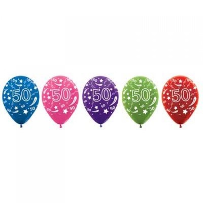 50 Multi AOP Metallic Latex Balloons Pk 10