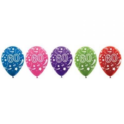 60 Multi AOP Metallic Latex Balloons Pk 50