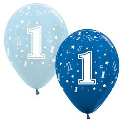 1st Birthday Blue Latex Balloons 30cm Pack of 10 | Satin & Metallic First Birthday Balloons